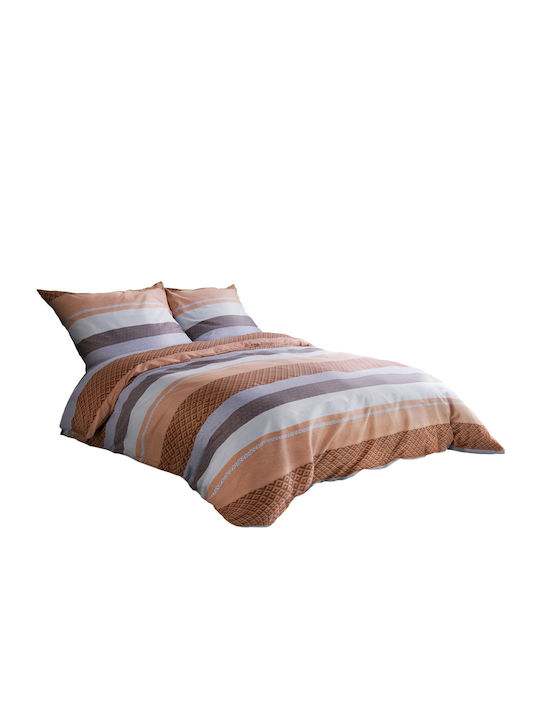Darymex Darymex Bettbezüge 200x220cm Doppel mit 2 Kissenbezügen Orange Braun Streifen