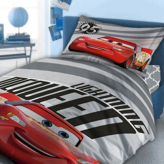 Dimcol Σετ Σεντόνια Μονά Βαμβακερά Cars Mcqueen 873 Κόκκινο 160x240cm 3τμχ