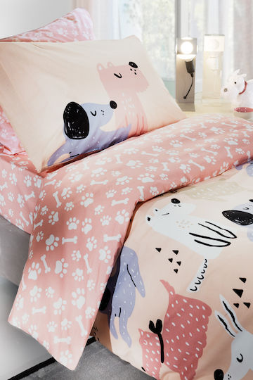 Saint Clair Single Cotton Sheets Set Doggy Pink 160x260cm 3 Pieces