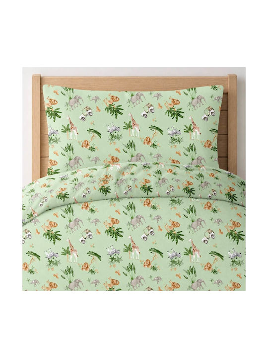 Astron Italy Set Kids Sheets Cotton Forest Safari Green 175x260cm 3 Pieces