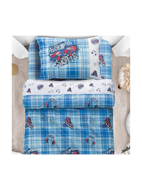 Makis Tselios Home Kids Duvet Set Single with Pillowcase Skate Blue 160x240cm