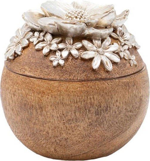 Estheti Home Cutie Decorativă Rotundă Flori Polirezina Lemn Natural Argintiu 9.5x9.5x9.5cm 819-00550