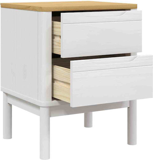 Bedside Table Made of Solid White Wood 45x39x57cm