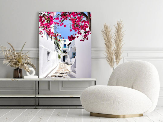 Painting Charming White Alley Vibrant Pink Flowers 100x150
