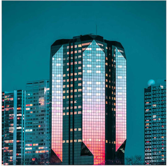 Πίνακας Illuminated City Skyscraper Ουρανοξύστης Φωτισμένης Πόλης 110x110