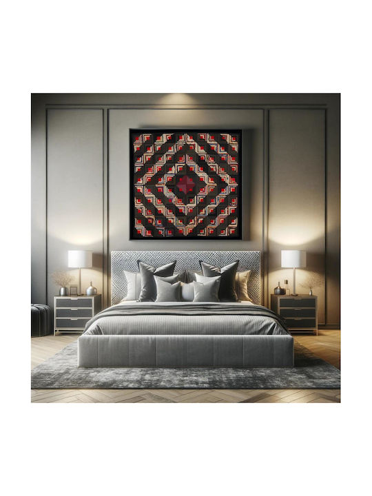 Painting Blocks Arranged In Barn Raising Pattern Block Centers Red Wool Strips In Variety Solid Colors Prints Blue Edge Binding Back Is Black White Small Floral Print On Grey Ground 110x110