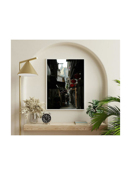 iLovePrints Gemälde Schmaler Gasse Laternen Modernes Gebäude Im Hintergrund 100x150