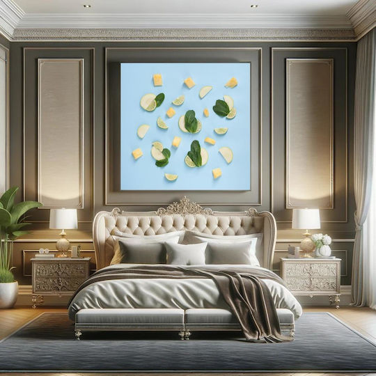 Fresh Fruit And Mint On Blue Background 1 On Canvas Fresh Fruit And Mint On Blue Background 1 On Canvas
