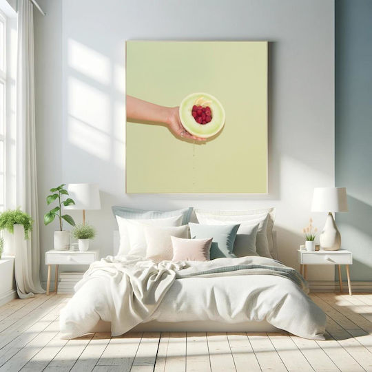 Hand Holding Melon With Raspberries 1 On Canvas Hand Holding Melon With Raspberries 1 On Canvas