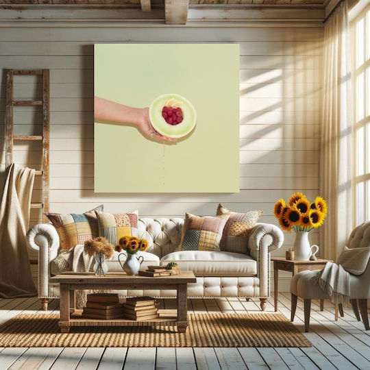 Πίνακας Hand Holding Melon Raspberries Χέρι Κρατά Πεπόνι Σμέουρα 110x110