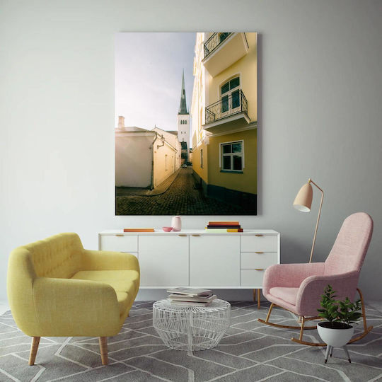 iLovePrints Gemälde Enge Gasse Kirchturm Schmaler Weg Kirchliches Glockenturm 100x150