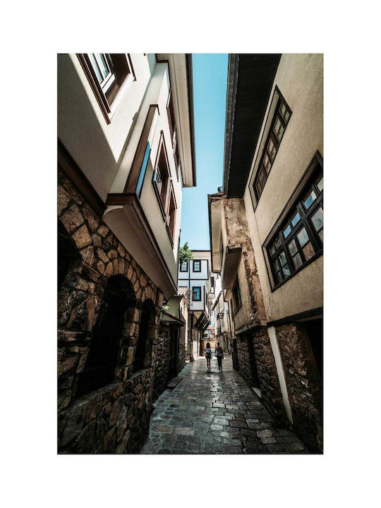 Gemälde Traditionelle Gasse Stein Hölzernes Gebäude 100x150