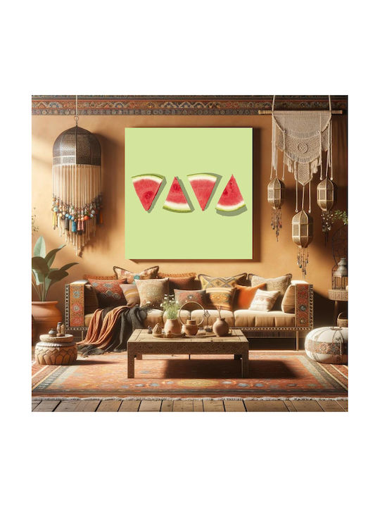 Панел Watermelon Slices On Green Background Фъстъци Карпузи Зелена Фон 110x110