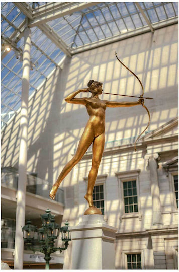 Painting Golden Archer Statue In Sunlit Atrium Golden Archer Statue In Sunlit Atrium 100x150
