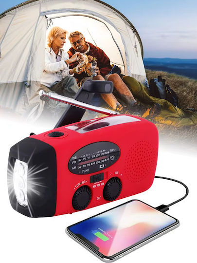 Radio Portabil Multifuncțional 3 în 1 Zola Lanternă LED SOS Solar Încărcare Manuală USB Funcție de Încărcare a Telefonului Mobil Impermeabil 2000 mAh AM FM 130 x 60 x 45 mm Negru Roșu