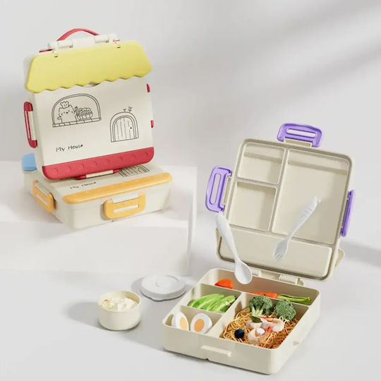 4-Compartment Plastic Kids' Food Container Red