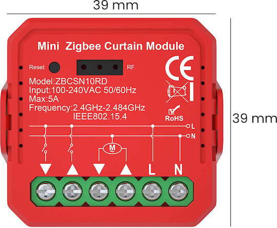 Nedis Zigbee 3.0 1000w Smart Switch Shutters Blinds Red