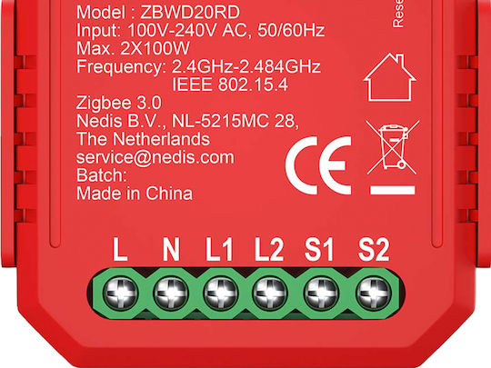 Nedis Zigbee 3.0 200w Smart Switch Dual Dimmer Red