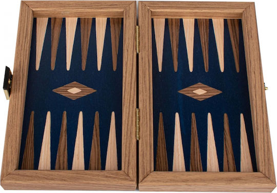 Manopoulos Walnut Wooden Checkers & Dice for Backgammon Handmade Blue / Brown 20cm