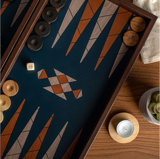 Manopoulos Wooden Checkers & Dice Set for Backgammon Handmade
