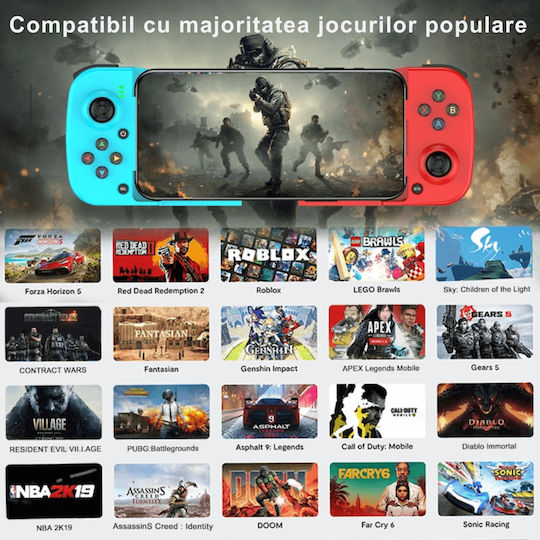 Gamepad Controler Gaming Android Telefon iOS PC PS Nintendo Bluetooth 5.0 Wireless Albastru Roșu