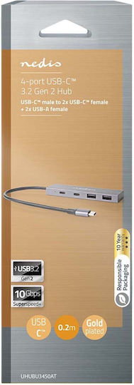 Nedis Usb-c 3.2 Gen 2 Hub 4 Ports Ultra-fast 10 Gbps Data Transfer Anthracite Grey