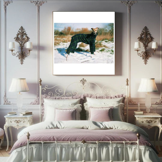 Dog In Plaid Coat In Snow Σκύλος Με Καρό Παλτό Στο Χιόνι 1