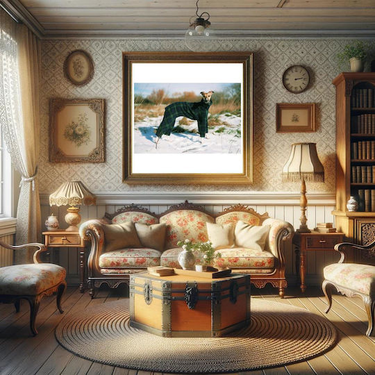 Панел Dog In Plaid Coat In Snow Куче Каре Палто В Сняг 110x110