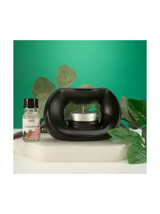Moon Oval Pebble Oil Burner Matt Black Ancient Wisdom
