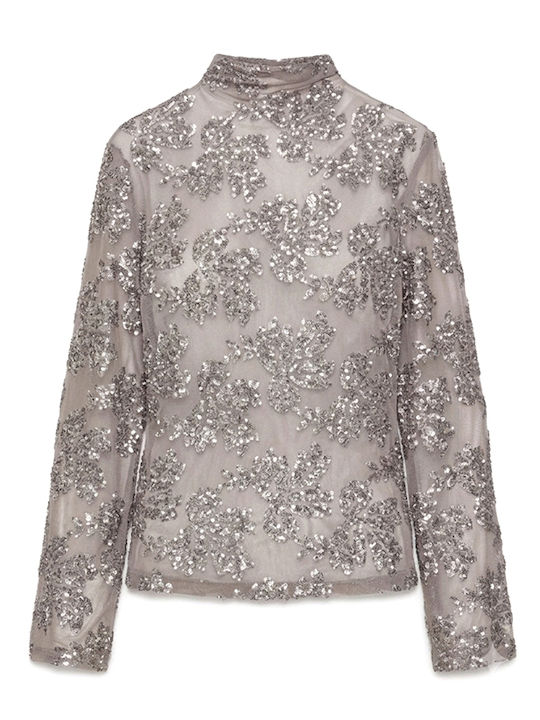Damen Bluse Langärmelig Silber- Pouro 64-2018-861-SILBER