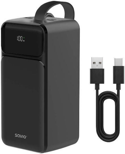 Savio BA-14 Power Bank 50000mAh 20W mit 2 USB-A Ausgangsanschlüsse und 2 USB-C Ausgangsanschlüsse Schwarz