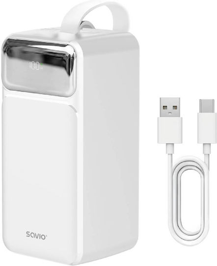 Savio BA-15 Power Bank 50000mAh 20W with 2 USB-A Ports and USB-C Port White