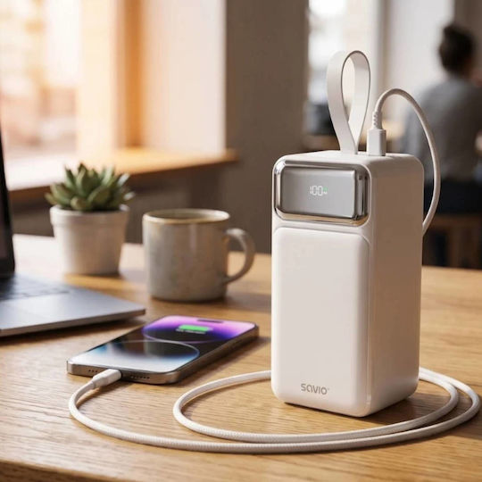 Savio BA-15 Power Bank 50000mAh 20W with 2 USB-A Ports and USB-C Port White