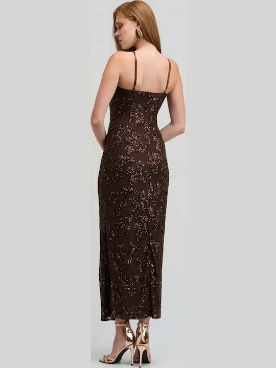 Summer Midi Evening Dress Strapless Brown