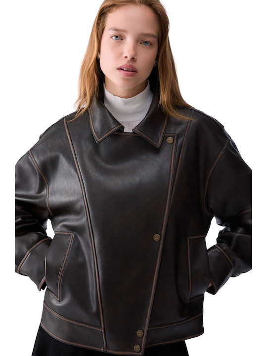 Leather Women's Jacket for Winter Deep Brown