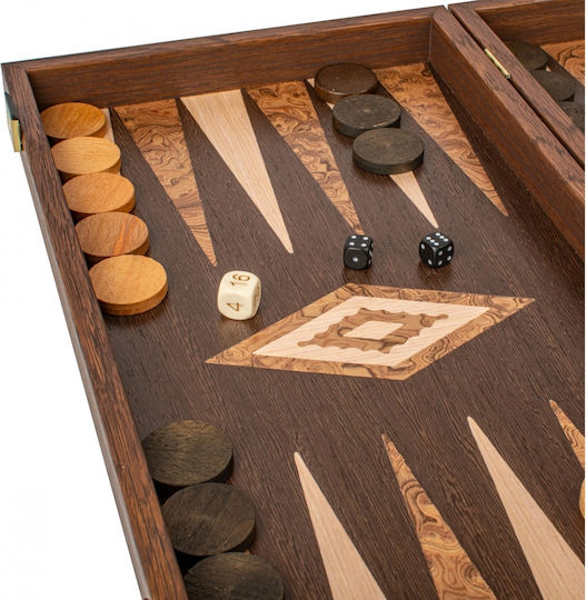 Manopoulos Wenge Wooden Checkers & Dice for Backgammon Handmade Brown 17cm