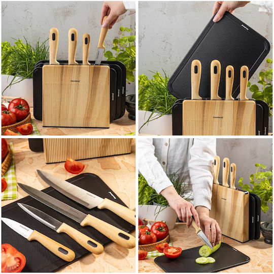 Klausberg Klausberg Rostfreier Stahl Kochgeschirr-Set Mit Ständer 8 Stück Braun