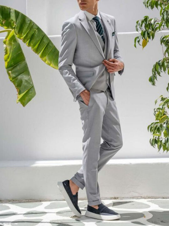 Men's Suit with Vest Regular Fit Lgrey