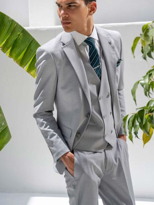 Men's Suit with Vest Regular Fit Lgrey