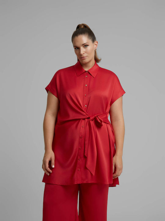 Damen-Sateen-Halbknopfhemd Rote 8601.3077