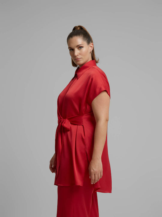Damen-Sateen-Halbknopfhemd Rote 8601.3077