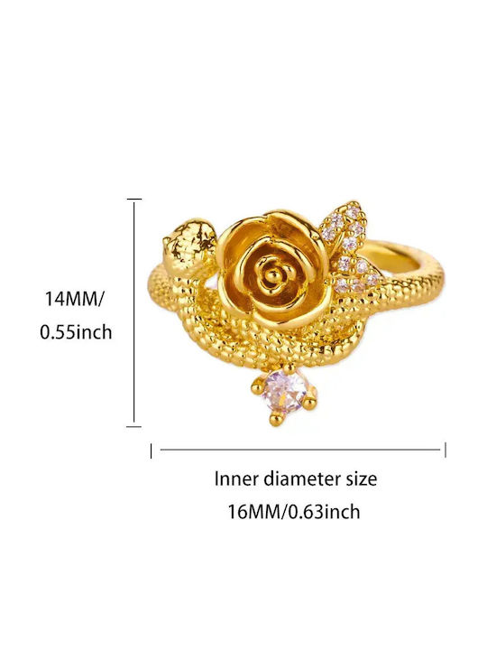 Women's Ring with Zircon Made of Gold Plated Steel Women's Ring with Zircon Made of Gold Plated Steel