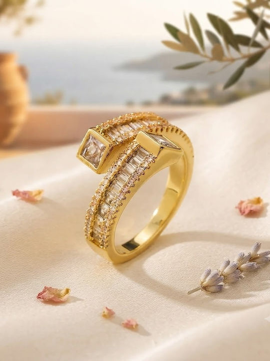 Women's Ring with Zircon Made of Gold Plated Steel Women's Ring with Zircon Made of Gold Plated Steel