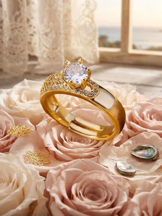 Women's Ring with Zircon Made of Gold Plated Steel Women's Ring with Zircon Made of Gold Plated Steel