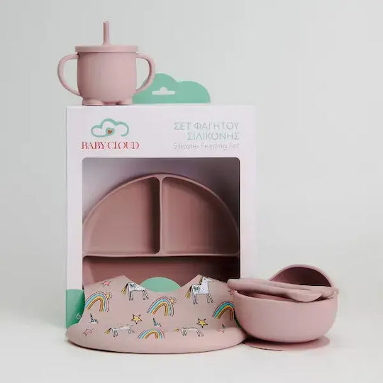 Baby Cloud Baby Cloud Baby- und Kinder-Essgeschirr Einhorn aus Silikon mit Rutschfester Basis Rosa 4 Stücke