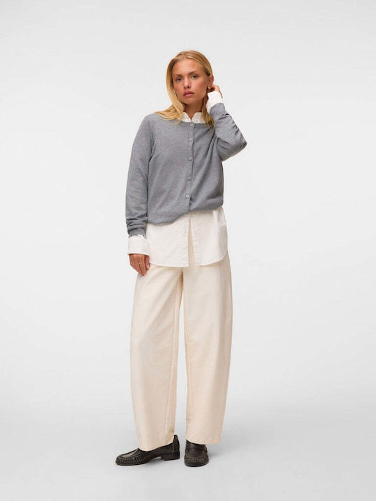 Lange Gestrickte Damen Strickjacke Mittelgrau Melange