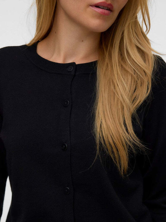 Lange Gestrickte Damen Strickjacke mit Knöpfen Schwarz