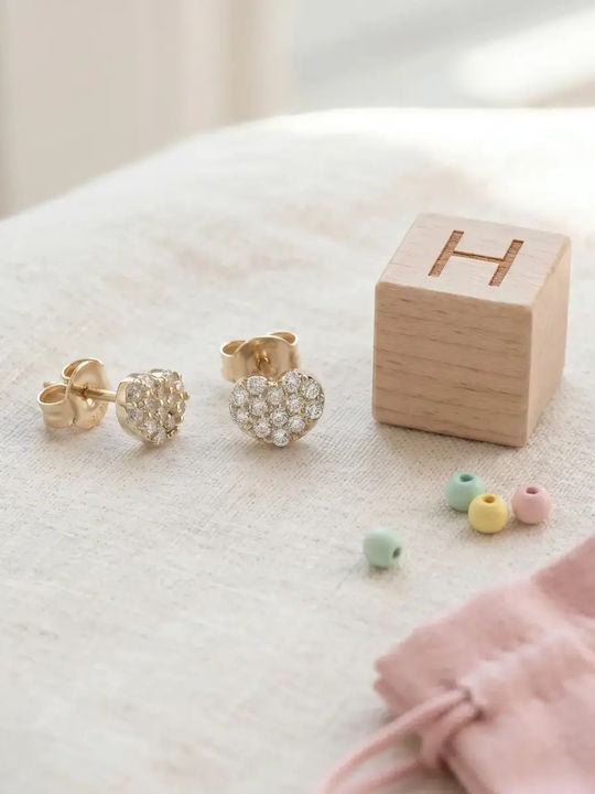Детски Обици Studs Сърце от Злато 14K