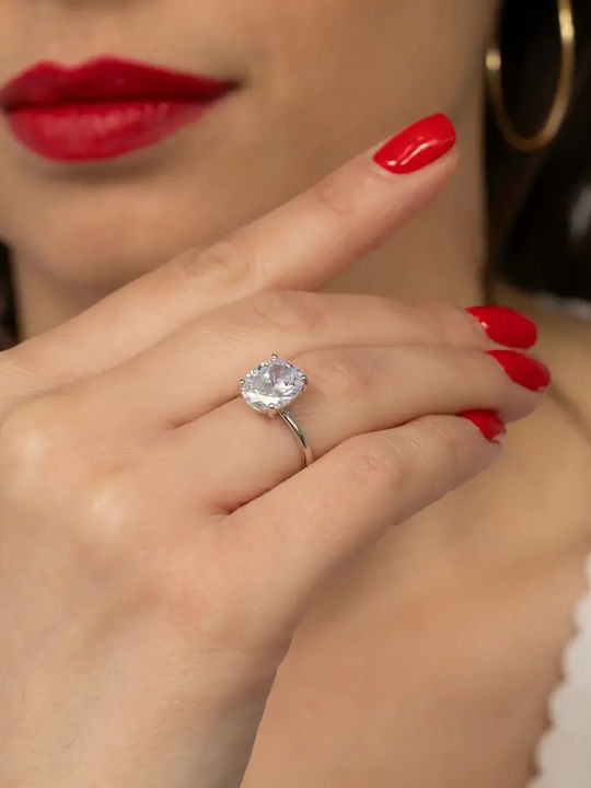 Μονόπετρο από Λευκόχρυσο 14K με Ζιργκόν