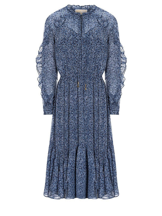 Summer Midi Dress with Ruffles Blue